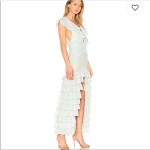 Baby blue ruffle sleeveless high low long dress